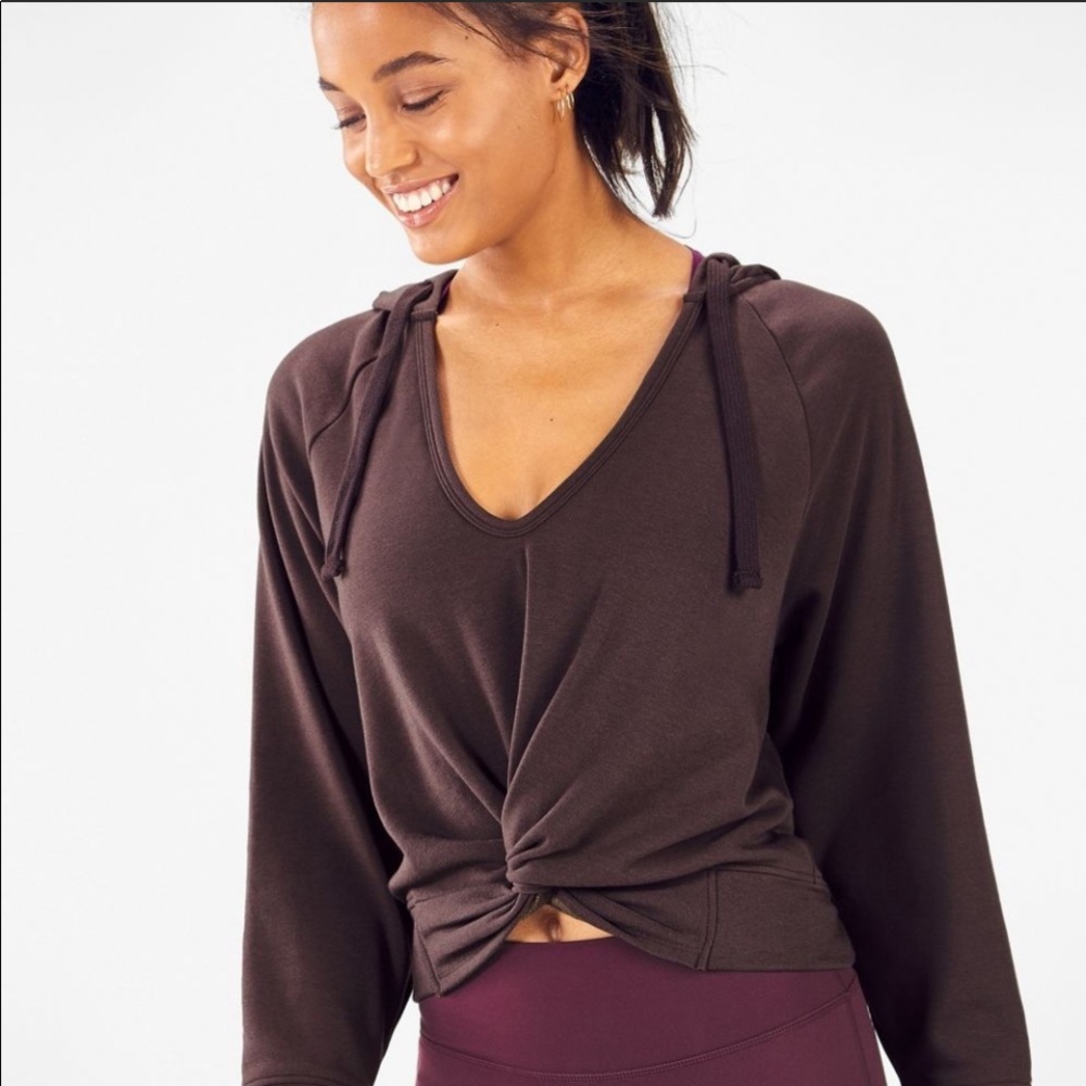Fabletics Sydney Solid Brown Twist Front Cropped … - image 2
